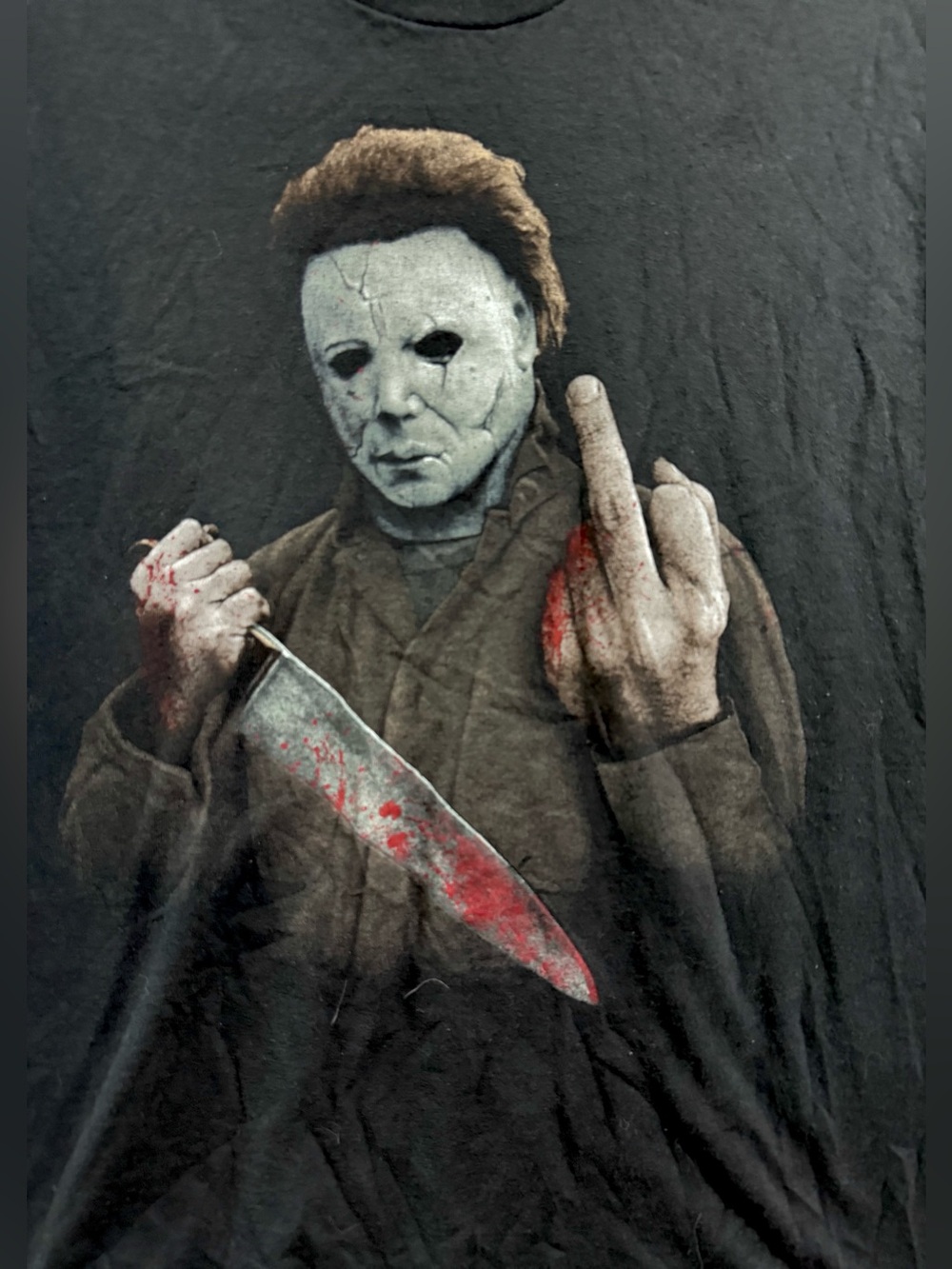 🔥Halloween Michael Myers Middle Finger Graphic Horror T-shirt Size L